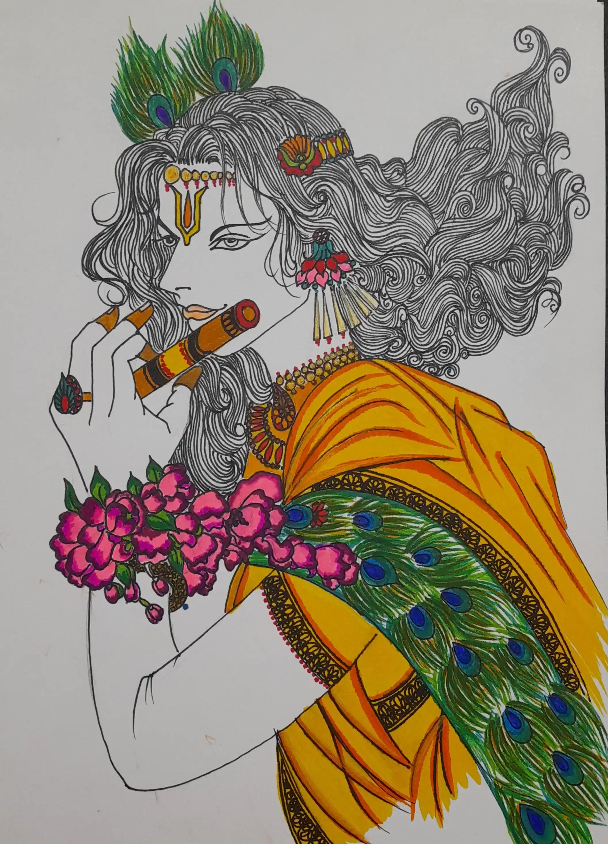 Creative hand drawn sketch lord krishna Royalty Free Vector